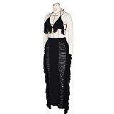 WHOLESALE | Tassel Cover Maxi Skirt Set in Black & White