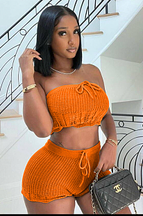 WHOLESALE | Knitted Fabric Shorts Set in Orange