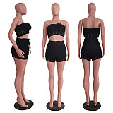 WHOLESALE | Knitted Fabric Shorts Set in Black