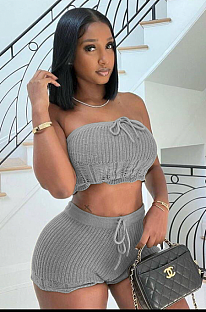 WHOLESALE | Knitted Fabric Shorts Set in Grey