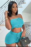 WHOLESALE | Knitted Fabric Shorts Set in Blue