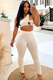 WHOLESALE | Pitted Elastic Fabric Pants Set in White