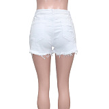 WHOLESALE | Denim Rhinstone Beaded Shorts in White