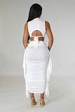 WHOLESALE | Crop Top &  Lutos Edge Skirt Set in White