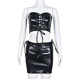 WHOLESALE |  PU Material Strap Bra Skirt Set