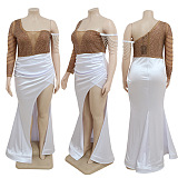 Copy WHOLESALE | Evening Elegance Rhinestone Beaded Side Split Dress