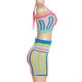 WHOLESALE | Color Panel Knitted Halter Skirt Set