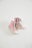 Womens High Top Sneakers Thick Shoe Laces PU Leather Comfort Platform Walking Shoes with Zipper in Pink