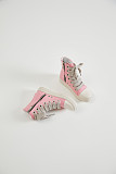 Womens High Top Sneakers Thick Shoe Laces PU Leather Comfort Platform Walking Shoes with Zipper in Pink