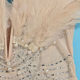 WHOLESALE | Back Zip Up Feather Deco Fake Pearl Dress
