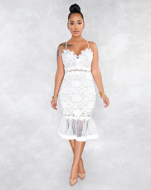 WHOLESALE | Lace See-through Maxi Dress in White