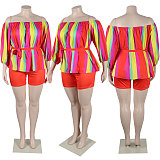 WHOLESALE | Color Bar Off Shoulder Puffy Sleeve Shorts Set