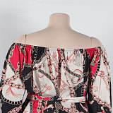 WHOLESALE | Chain Printed Off Shoulder Puffy Sleeve Shorts Set
