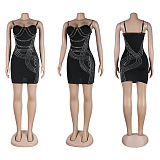WHOLESALE | Solid Rhinestone Beaded Maxi Dress in Black