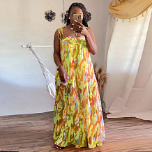 WHOLESALE | Plus Size Pleated Self Tied Drawstring Jumpsuit in Yellow
