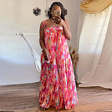 WHOLESALE | Plus Size Pleated Self Tied Drawstring Jumpsuit in Pink