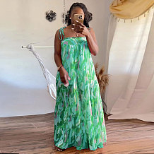 WHOLESALE | Plus Size Pleated Self Tied Drawstring Jumpsuit in Green