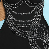 WHOLESALE | Solid Rhinestone Beaded Maxi Dress in Black