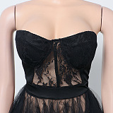 WHOLESALE | Off-shoulder Chiffon Lace Dress in Black