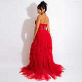 WHOLESALE | Off-shoulder Chiffon Lace Dress in Red