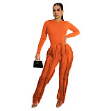 WHOLESALE | Sexy Tassel Fringe Two-Piece Set for Women Long Sleeve O-Neck pants bodysuit Top and pants