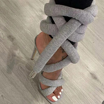 WHOLESALE | Elvet Grey Cross Strap Design Luxury Heels