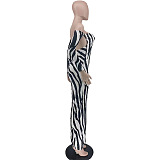WHOLESALE | Zebra Off-shoulder Open-back Long Dress