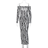 WHOLESALE | Zebra Off-shoulder Long Sleeve Dress