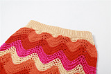 WHOLESALE | Warm Colors Knitted Wave Hem Skirt Set in Orange