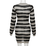 WHOLESALE | Two Tones Long Sleeve Dress in Gray
