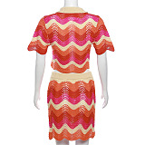 WHOLESALE | Warm Colors Knitted Wave Hem Skirt Set in Orange