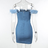 WHOLESALE | Feather Hem Off-shoulder Dress