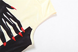 WHOLESALE | Hands Printed Off-shoulder Back Zip Up Jumpsuit