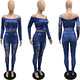 WHOLESALE | Digital Printed Fake Jeans Pants Set