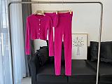 WHOELSALE | Wool 3-piece coat, bandeau, pants in Rose Red