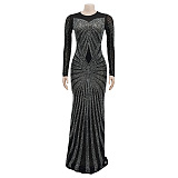 SUPER WHOLESALE | Rhinestone Long Dress with Flare Bottom