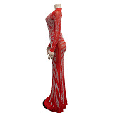 SUPER WHOLESALE | Rhinestone Long Dress with Flare Bottom