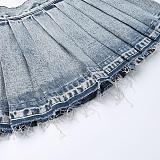 SUPER WHOLESALE |  Pleated Denim Blue Skirt