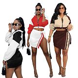 SUPER WHOLESALE |  Two Tones Zip Up Tracking Top Side Button Up Skirt