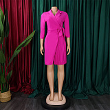 SUPER WHOLESALE |  Ultimate Pleated Mini Dress with Collar in Rose Red