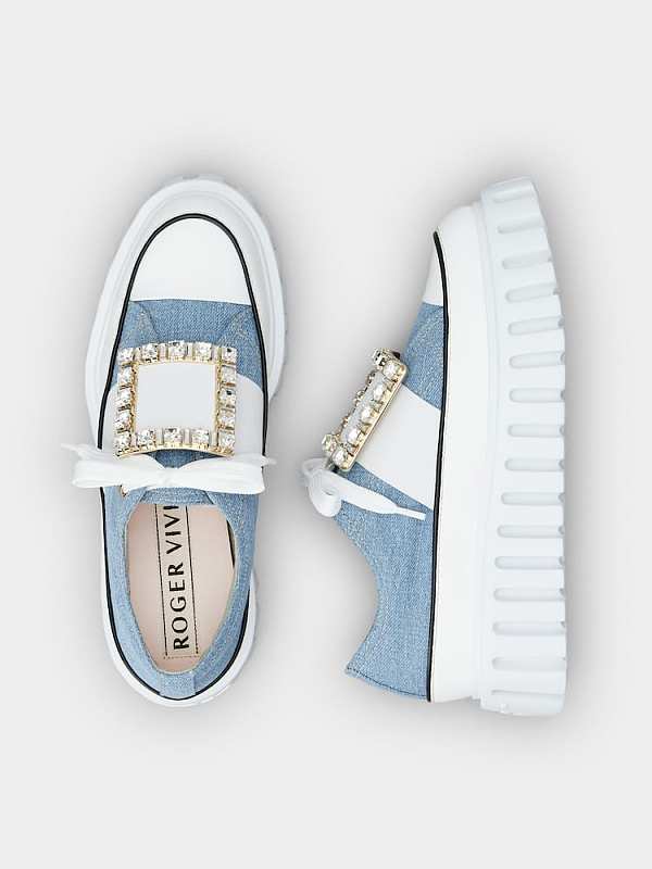 SUPER WHOLESALE |  Viv' Go-Thick Strass Buckle Slip-on Sneakers in Denim
