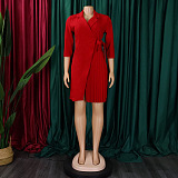 SUPER WHOLESALE |  Ultimate Pleated Mini Dress with Collar in Red