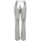 SUPER WHOLESALE | Patchwork High Waist Straight Pants Tank Vest Top in Silver