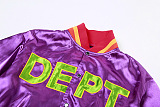 SUPER WHOLESALE | Embroidered DEPT Button Up Side Pocket Jacket in Purple