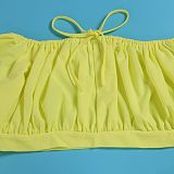 SUPER WHOLESALE | Plus Size Off-Shoulder Puffy Sleeves Top Split Skirt in Yellow
