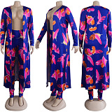 SUPER WHOLESALE | Printed Long Coat Bodycon Pants 2pieces in Purple Feather