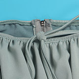 SUPER WHOLESALE | Plus Size Off-Shoulder Puffy Sleeves Top Split Skirt in Cyan
