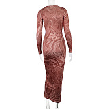 SUPER WHOLESALE | Marble Printed Long Sleeve Long Dress