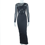 SUPER WHOLESALE | Chiffon Patchwork Elegence Long Sleeve Bodycon Dress