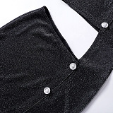 SUPER WHOLESALE | Bling Material Asymmetrical Top & Side Split Skirt Set